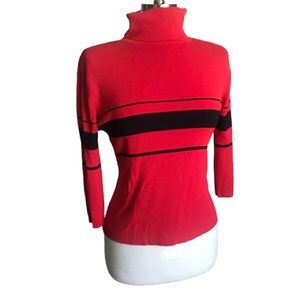 JOSEPH A. red turtleneck with black stripes